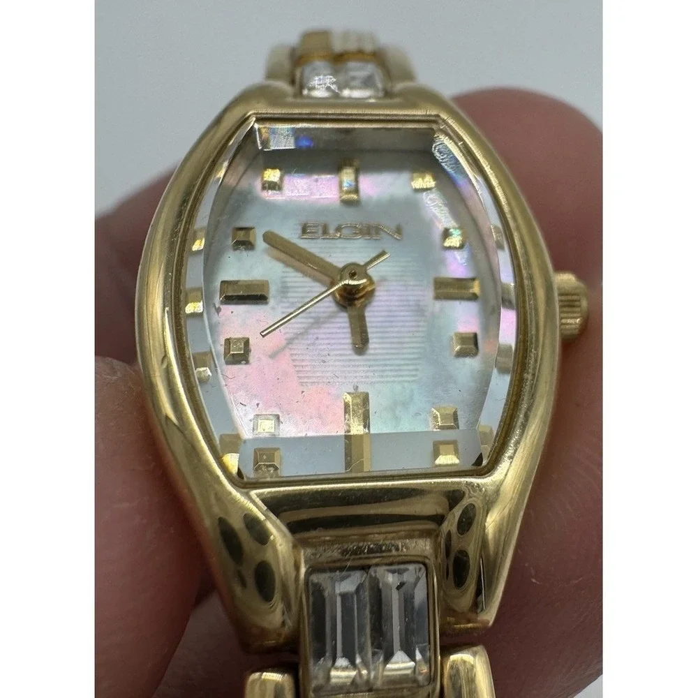Elgin Womens Gold Tone Mother of Pearl Dial Crystal Watch EG193N VC11
